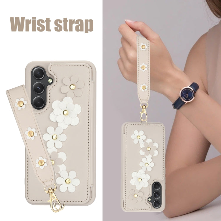 For Samsung Galaxy A14 Crossbody Flower Pattern Leather Phone Case