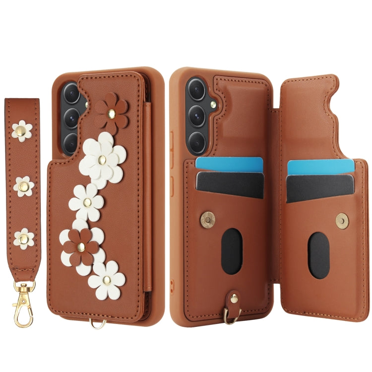 For Samsung Galaxy A34 Crossbody Flower Pattern Leather Phone Case
