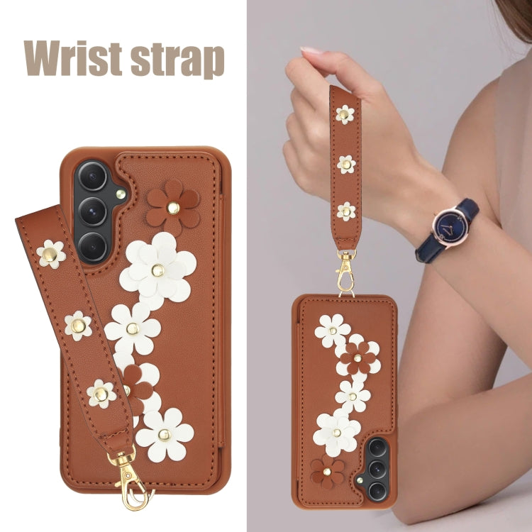 For Samsung Galaxy A34 Crossbody Flower Pattern Leather Phone Case
