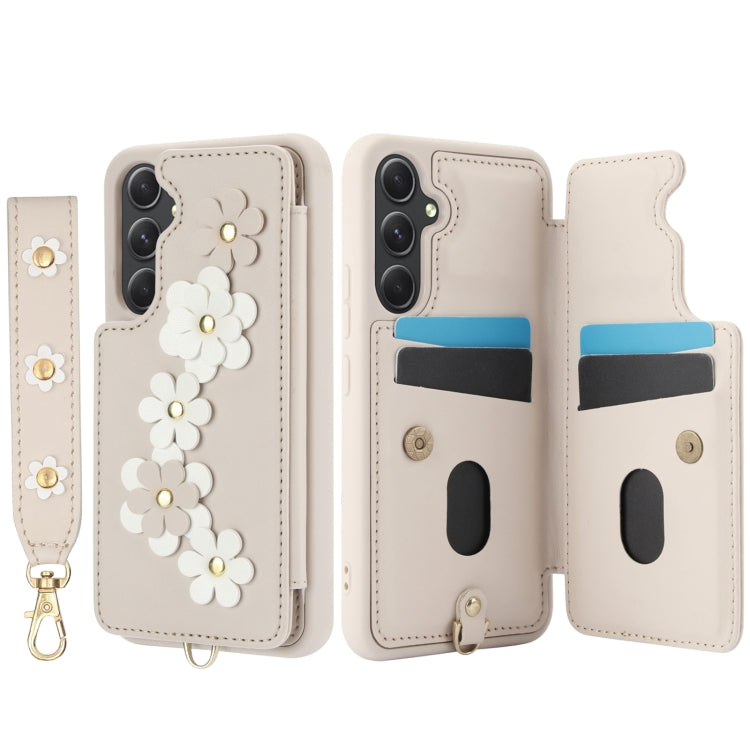 For Samsung Galaxy A35 Crossbody Flower Pattern Leather Phone Case