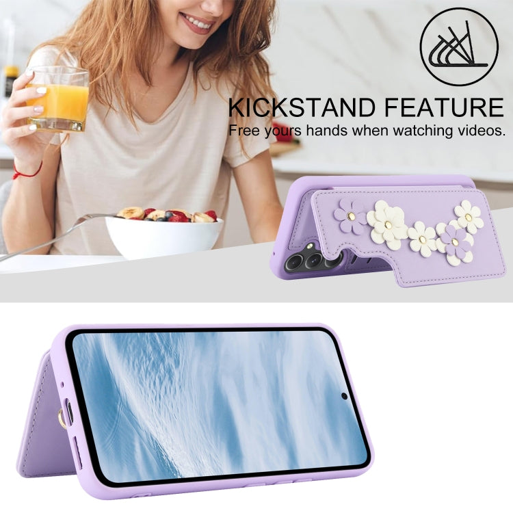 For Samsung Galaxy A35 Crossbody Flower Pattern Leather Phone Case
