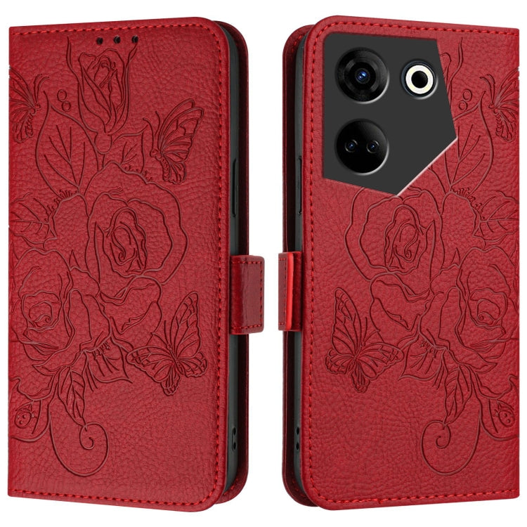 For Tecno Camon 20 / 20 Pro 4G Embossed Rose RFID Anti-theft Leather Phone Case