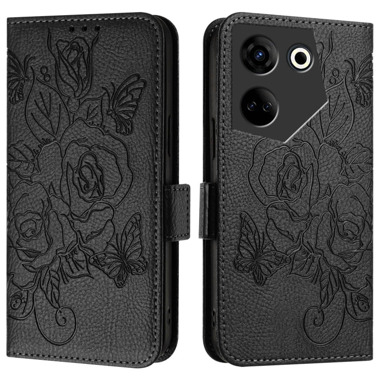 For Tecno Camon 20 / 20 Pro 4G Embossed Rose RFID Anti-theft Leather Phone Case