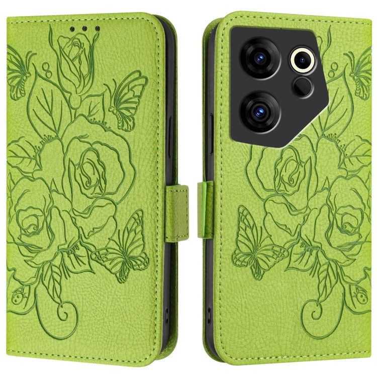 For Tecno Camon 20 Premier 5G Embossed Rose RFID Anti-theft Leather Phone Case