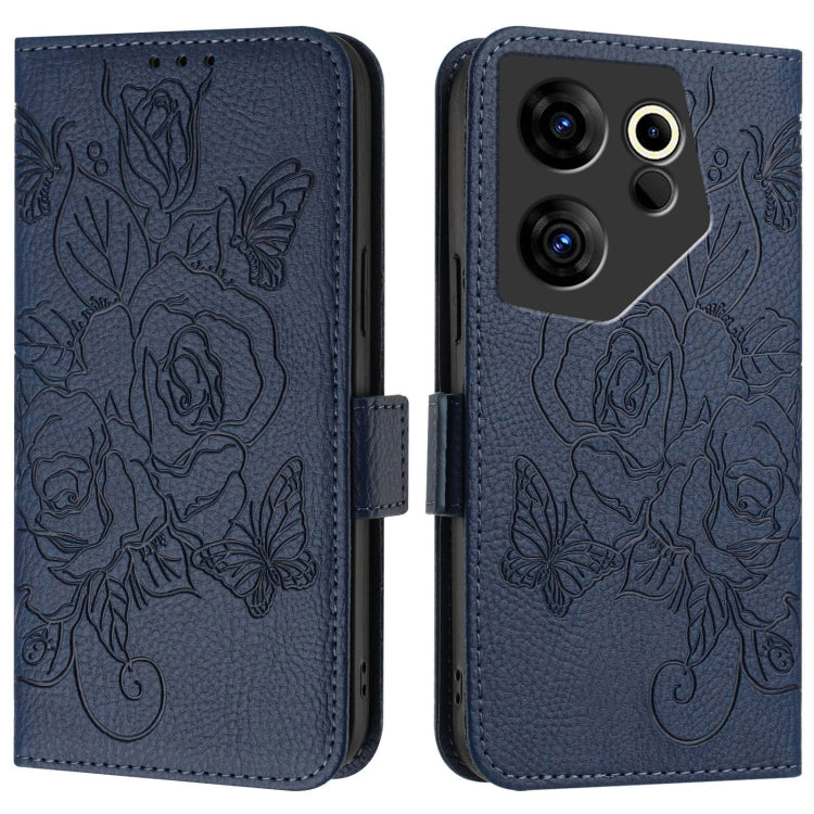 For Tecno Camon 20 Premier 5G Embossed Rose RFID Anti-theft Leather Phone Case