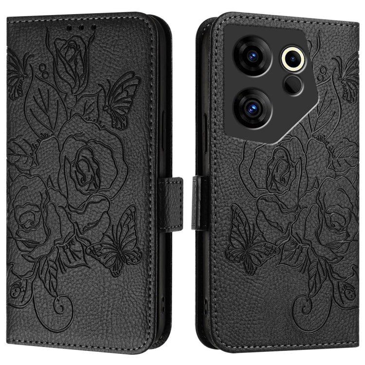 For Tecno Camon 20 Premier 5G Embossed Rose RFID Anti-theft Leather Phone Case