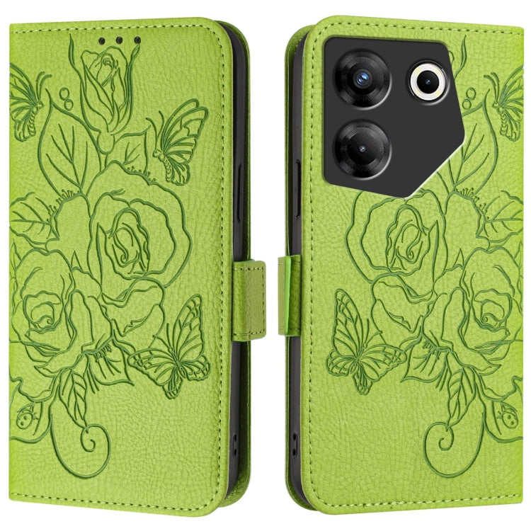 For Tecno Camon 20 Pro 5G Embossed Rose RFID Anti-theft Leather Phone Case