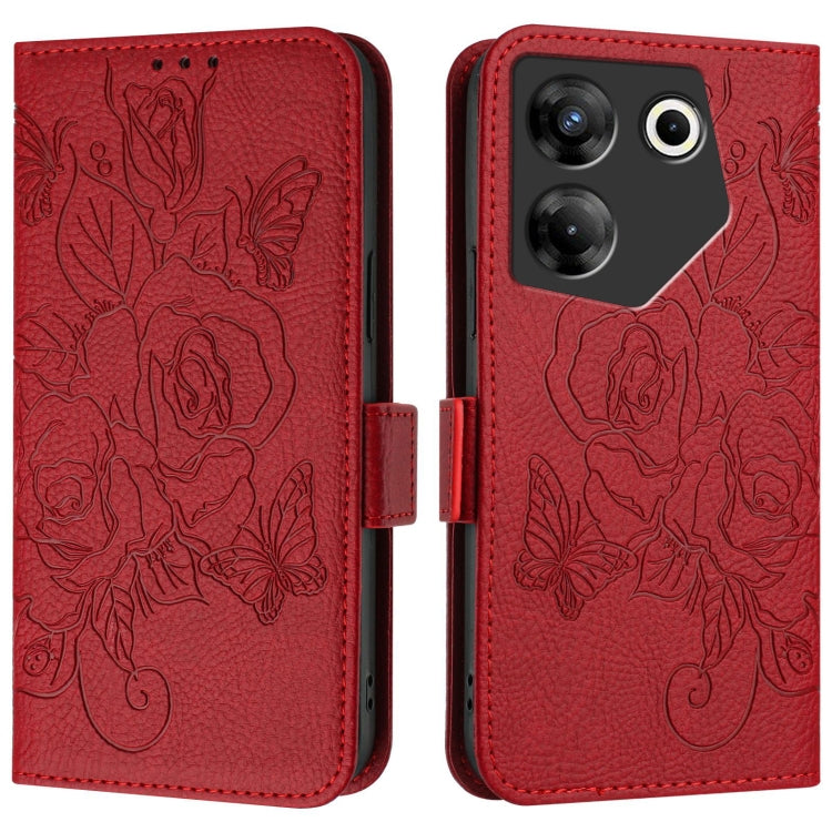 For Tecno Camon 20 Pro 5G Embossed Rose RFID Anti-theft Leather Phone Case