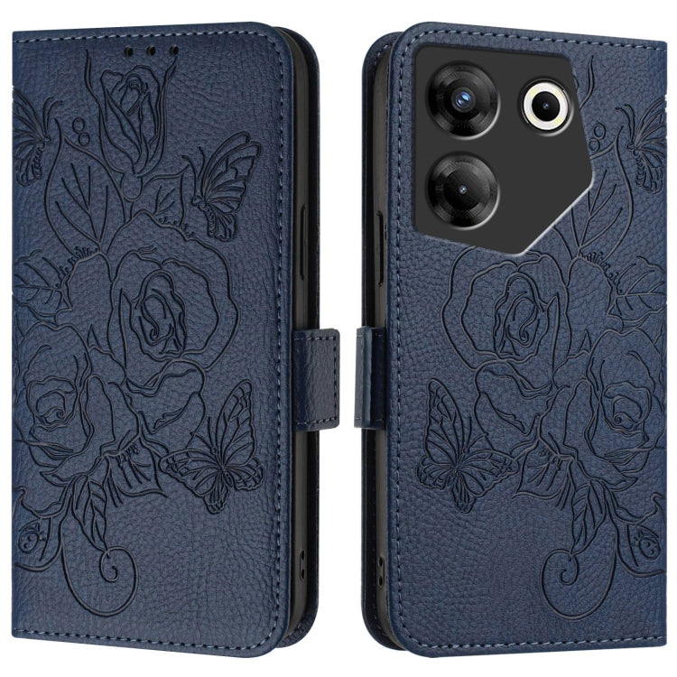 For Tecno Camon 20 Pro 5G Embossed Rose RFID Anti-theft Leather Phone Case