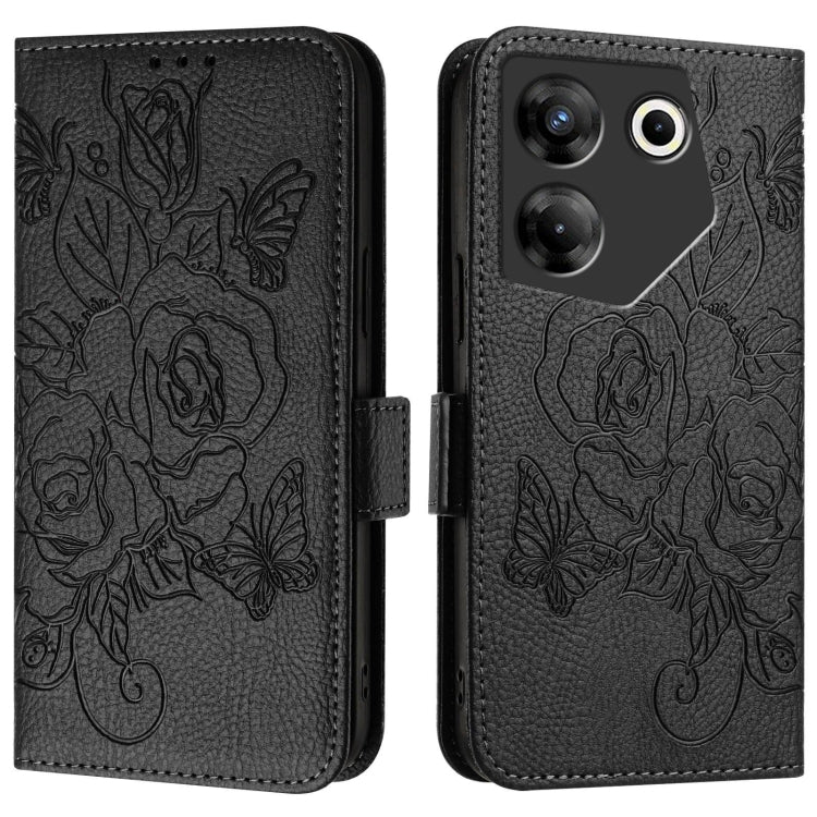For Tecno Camon 20 Pro 5G Embossed Rose RFID Anti-theft Leather Phone Case