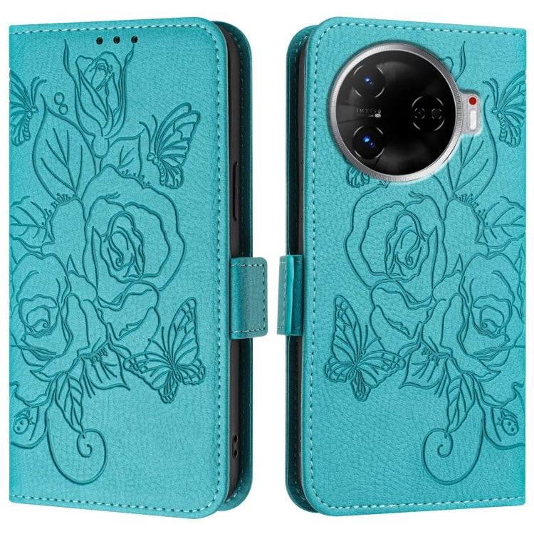 For Tecno Camon 30 Pro 5G Embossed Rose RFID Anti-theft Leather Phone Case