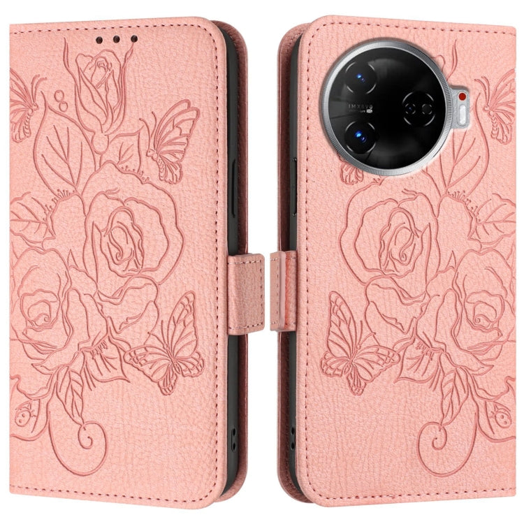 For Tecno Camon 30 Pro 5G Embossed Rose RFID Anti-theft Leather Phone Case