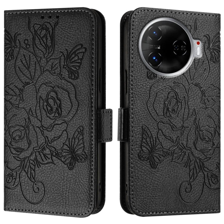 For Tecno Camon 30 Pro 5G Embossed Rose RFID Anti-theft Leather Phone Case