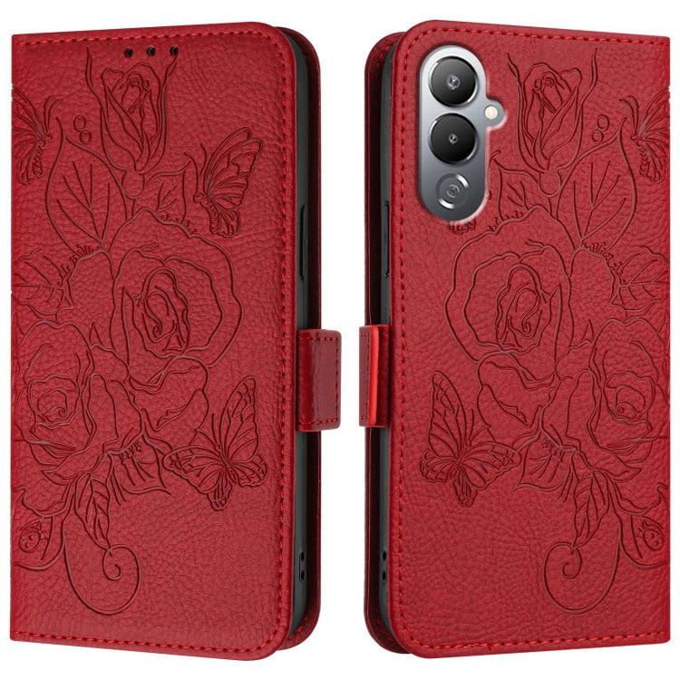 For Tecno Pova 4 Pro Embossed Rose RFID Anti-theft Leather Phone Case