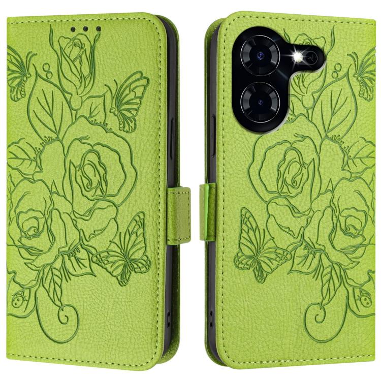 For Tecno Pova 5 4G Embossed Rose RFID Anti-theft Leather Phone Case