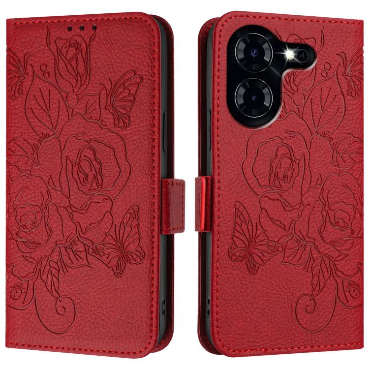 For Tecno Pova 5 4G Embossed Rose RFID Anti-theft Leather Phone Case