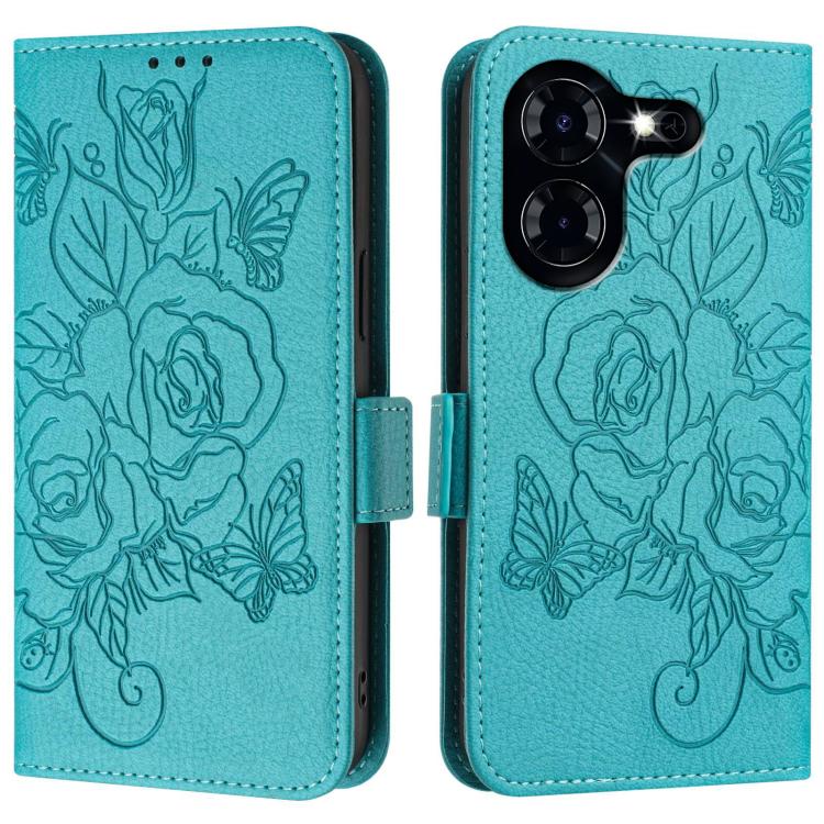 For Tecno Pova 5 4G Embossed Rose RFID Anti-theft Leather Phone Case