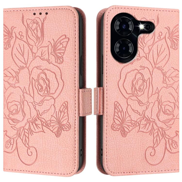 For Tecno Pova 5 4G Embossed Rose RFID Anti-theft Leather Phone Case