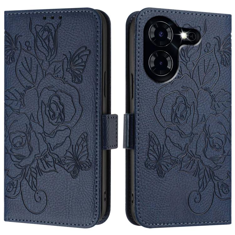 For Tecno Pova 5 4G Embossed Rose RFID Anti-theft Leather Phone Case