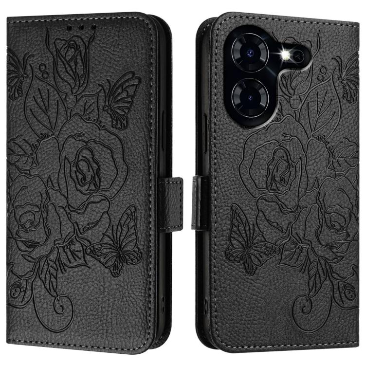 For Tecno Pova 5 4G Embossed Rose RFID Anti-theft Leather Phone Case