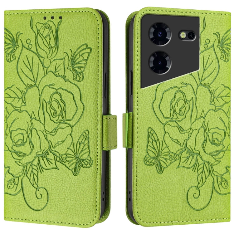 For Tecno Pova 5 Pro 5G Embossed Rose RFID Anti-theft Leather Phone Case