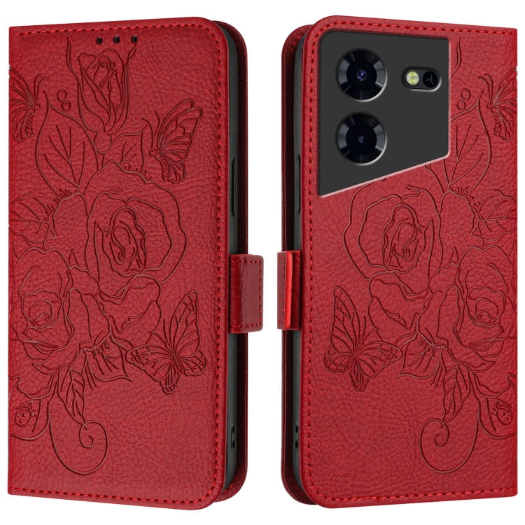For Tecno Pova 5 Pro 5G Embossed Rose RFID Anti-theft Leather Phone Case