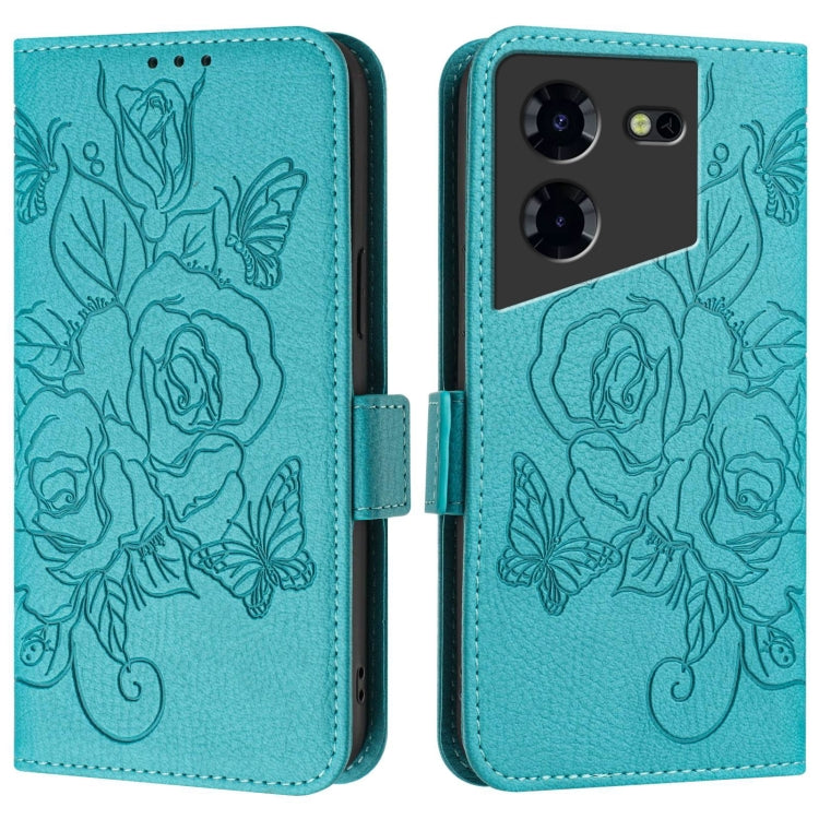 For Tecno Pova 5 Pro 5G Embossed Rose RFID Anti-theft Leather Phone Case