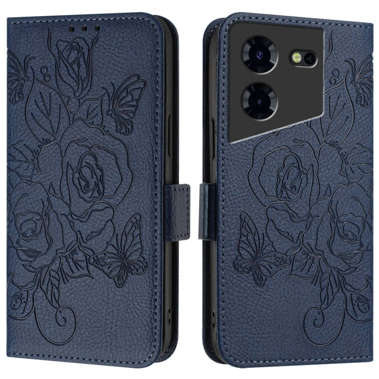 For Tecno Pova 5 Pro 5G Embossed Rose RFID Anti-theft Leather Phone Case