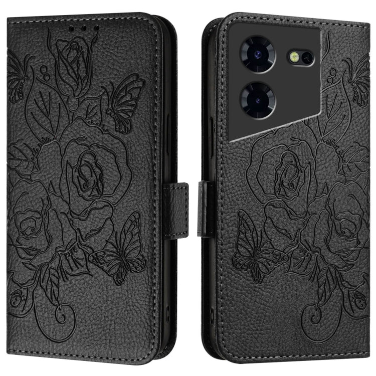 For Tecno Pova 5 Pro 5G Embossed Rose RFID Anti-theft Leather Phone Case