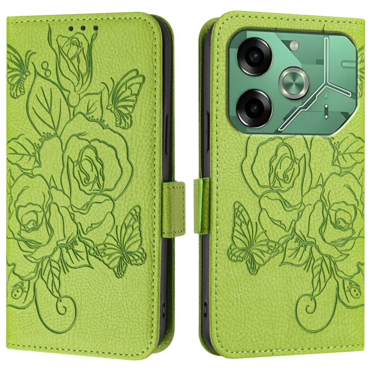 For Tecno Pova 6 4G Embossed Rose RFID Anti-theft Leather Phone Case
