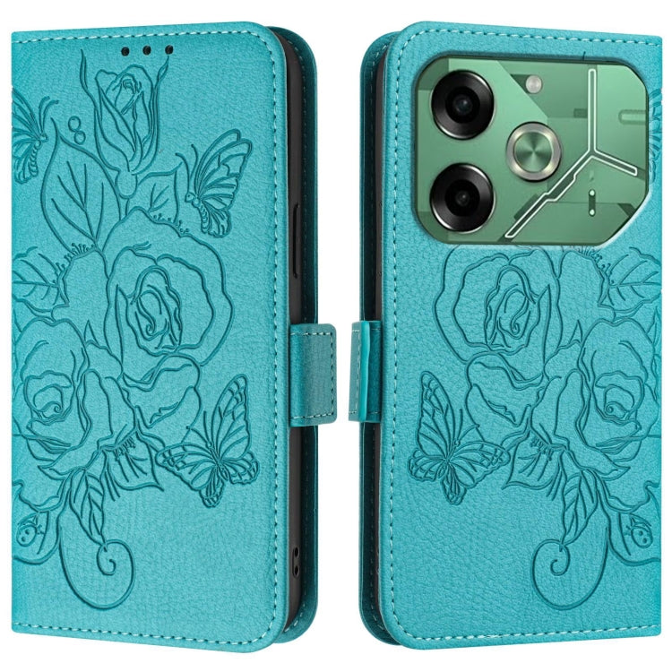 For Tecno Pova 6 4G Embossed Rose RFID Anti-theft Leather Phone Case