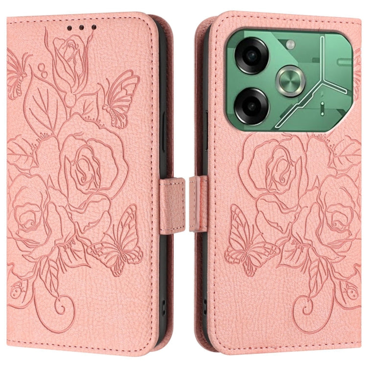 For Tecno Pova 6 4G Embossed Rose RFID Anti-theft Leather Phone Case