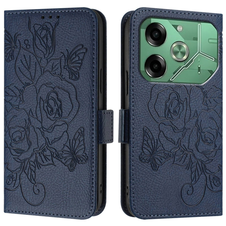 For Tecno Pova 6 4G Embossed Rose RFID Anti-theft Leather Phone Case