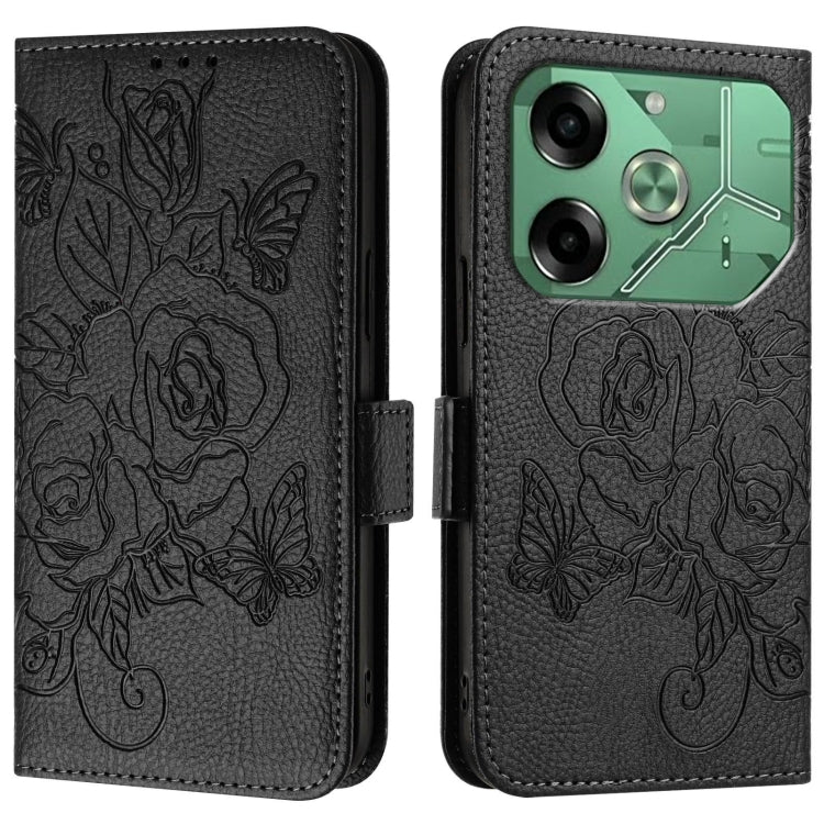 For Tecno Pova 6 4G Embossed Rose RFID Anti-theft Leather Phone Case