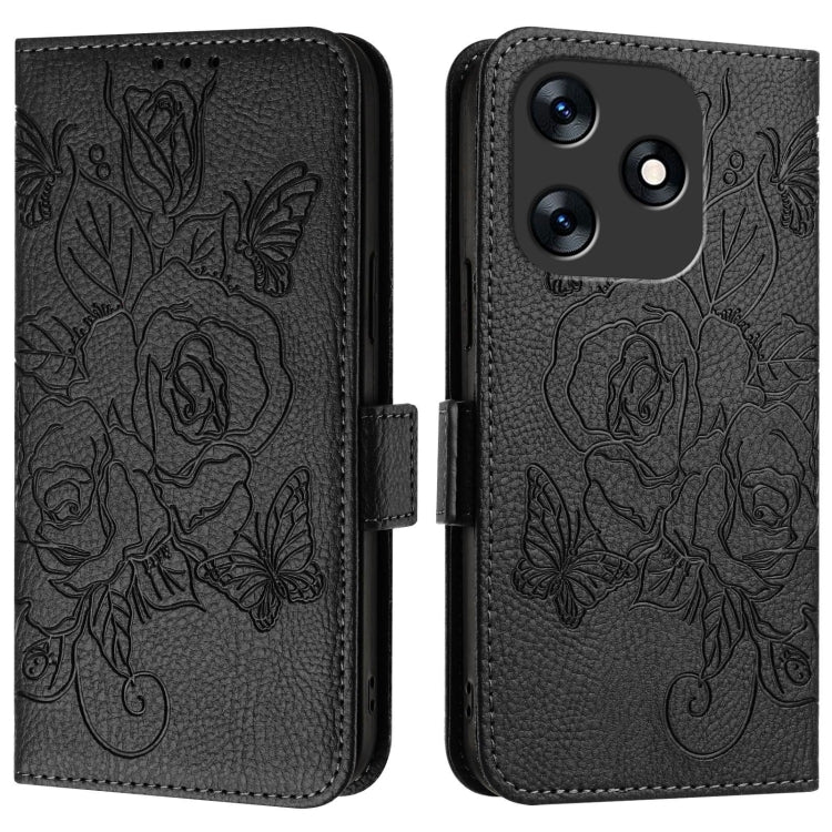 For Tecno Spark 10 4G Embossed Rose RFID Anti-theft Leather Phone Case