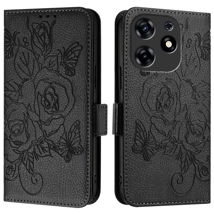 For Tecno Spark 10 Pro Magic Magenta Embossed Rose RFID Anti-theft Leather Phone Case