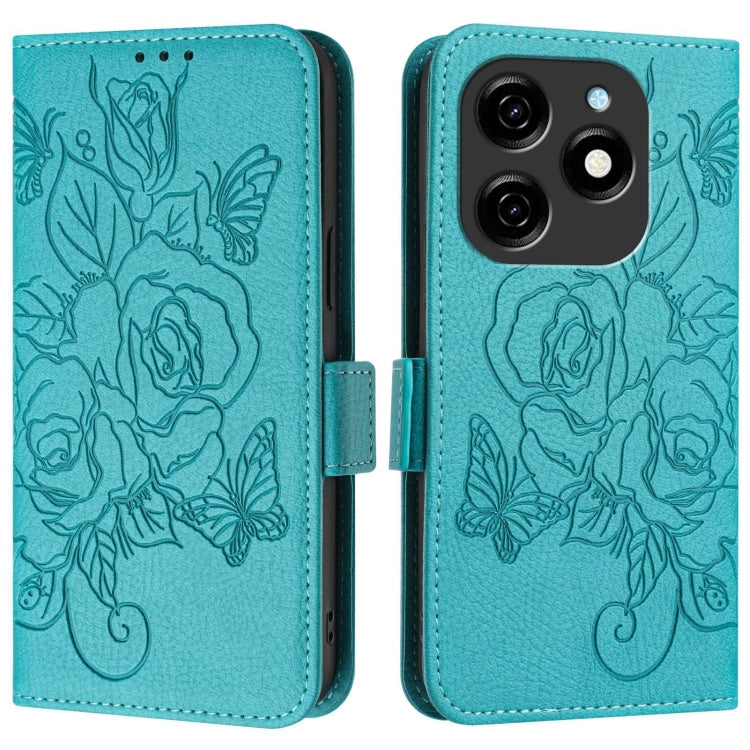 For Tecno Spark 20 Embossed Rose RFID Anti-theft Leather Phone Case