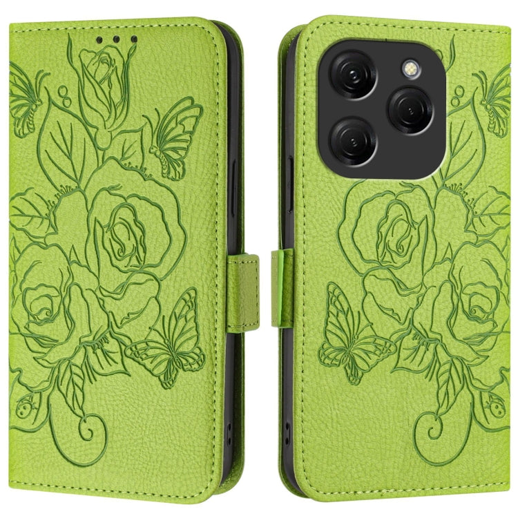 For Tecno Spark 20 Pro Embossed Rose RFID Anti-theft Leather Phone Case