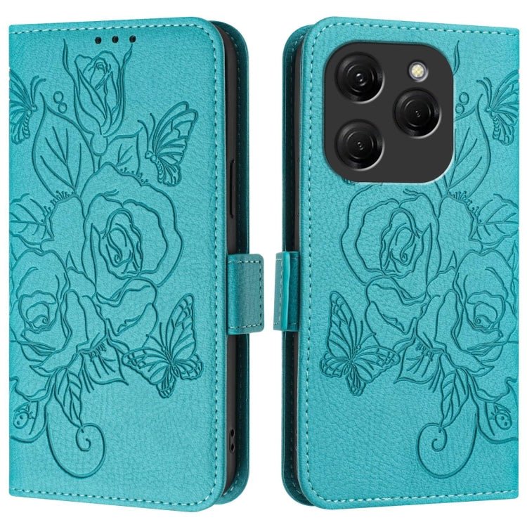 For Tecno Spark 20 Pro Embossed Rose RFID Anti-theft Leather Phone Case