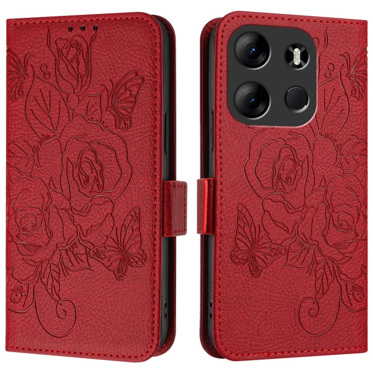 For Tecno Spark Go 2023 / Pop 7 / Pop 7 Pro Embossed Rose RFID Anti-theft Leather Phone Case