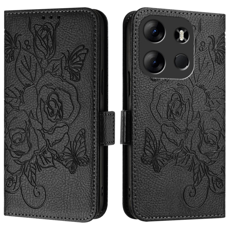 For Tecno Spark Go 2023 / Pop 7 / Pop 7 Pro Embossed Rose RFID Anti-theft Leather Phone Case