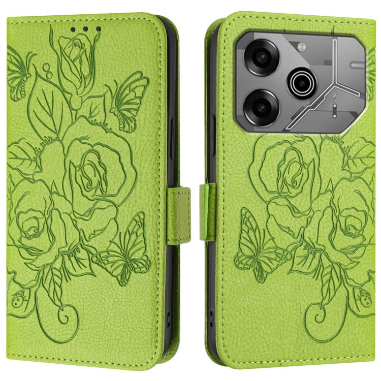 For Tecno Pova 6 Neo Embossed Rose RFID Anti-theft Leather Phone Case