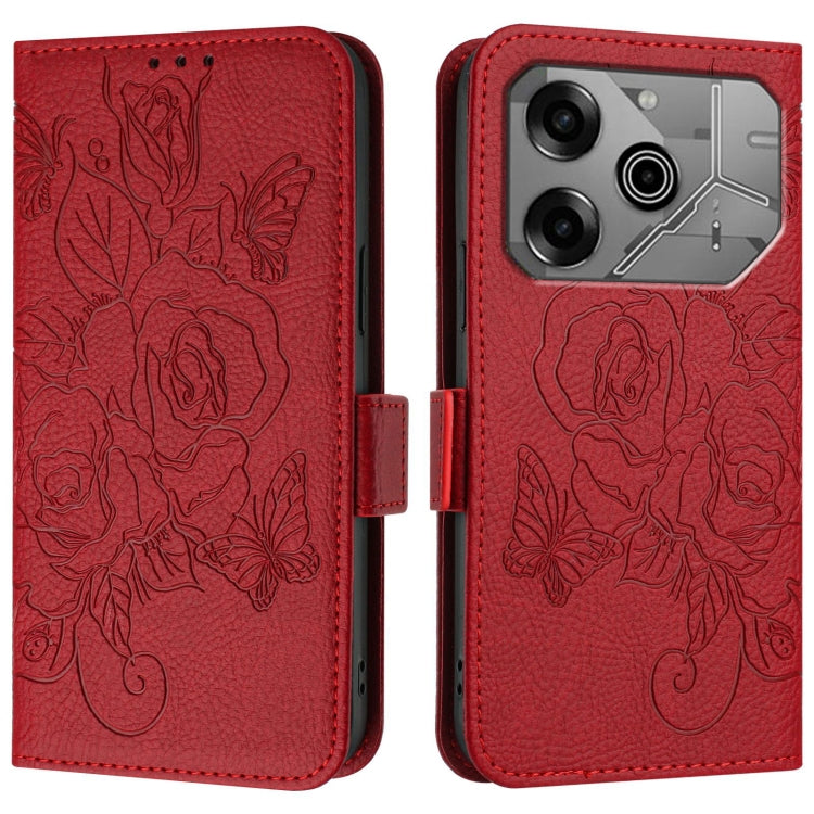 For Tecno Pova 6 Neo Embossed Rose RFID Anti-theft Leather Phone Case