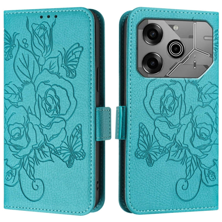 For Tecno Pova 6 Neo Embossed Rose RFID Anti-theft Leather Phone Case