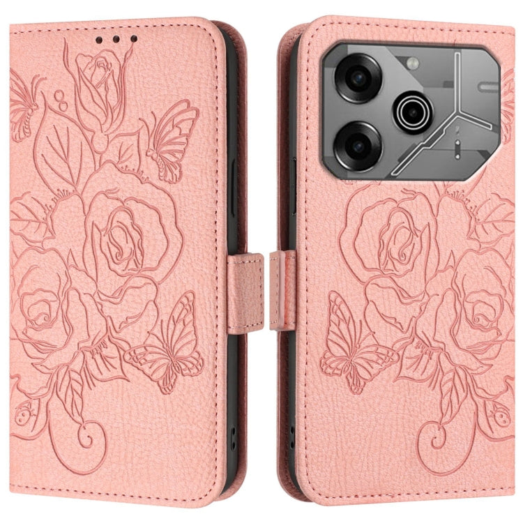 For Tecno Pova 6 Neo Embossed Rose RFID Anti-theft Leather Phone Case