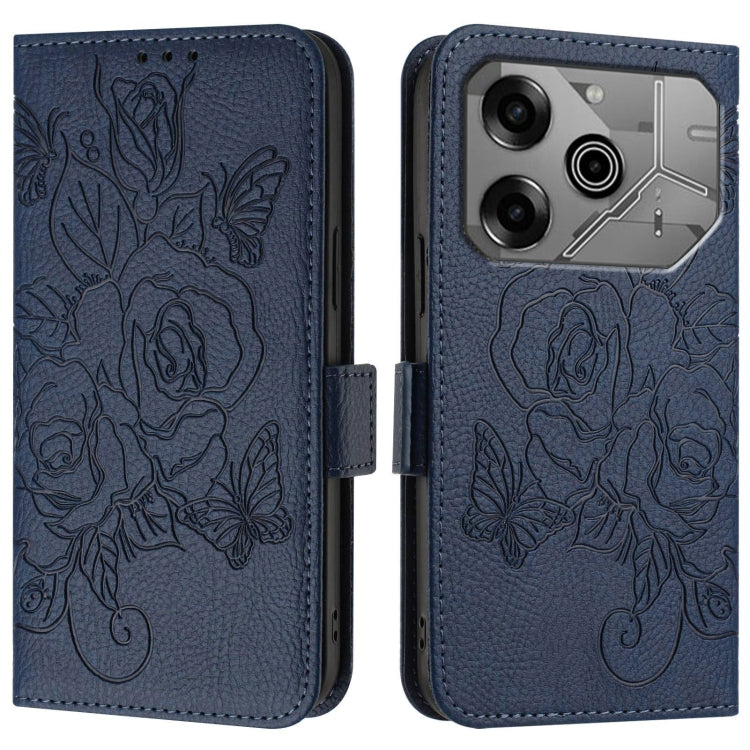 For Tecno Pova 6 Neo Embossed Rose RFID Anti-theft Leather Phone Case
