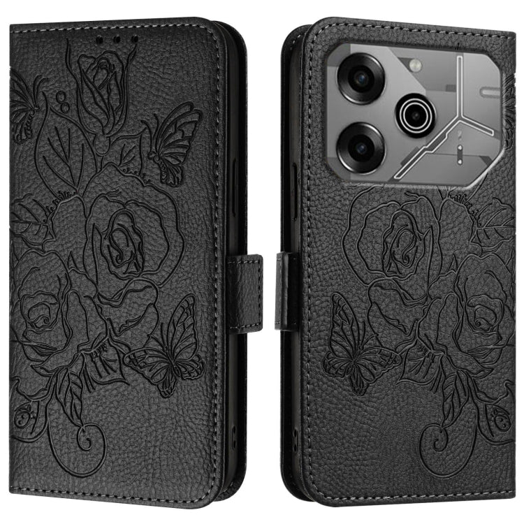 For Tecno Pova 6 Neo Embossed Rose RFID Anti-theft Leather Phone Case