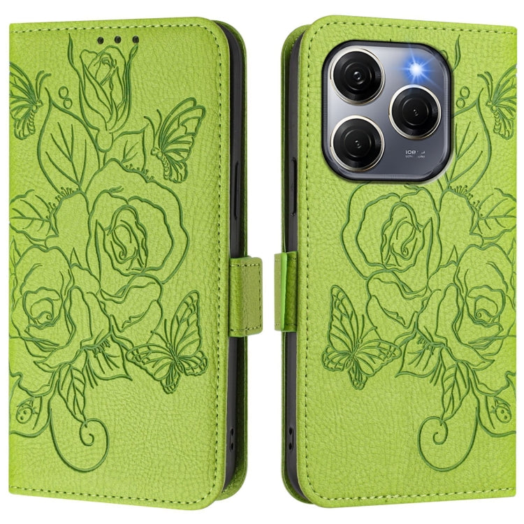 For Tecno Spark 20 Pro 5G Embossed Rose RFID Anti-theft Leather Phone Case