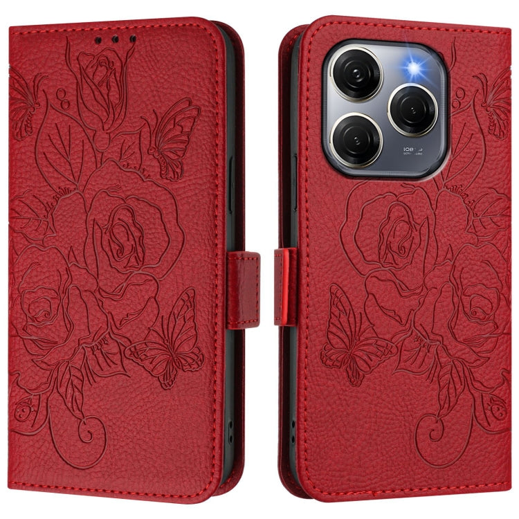 For Tecno Spark 20 Pro 5G Embossed Rose RFID Anti-theft Leather Phone Case