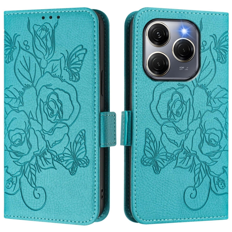 For Tecno Spark 20 Pro 5G Embossed Rose RFID Anti-theft Leather Phone Case